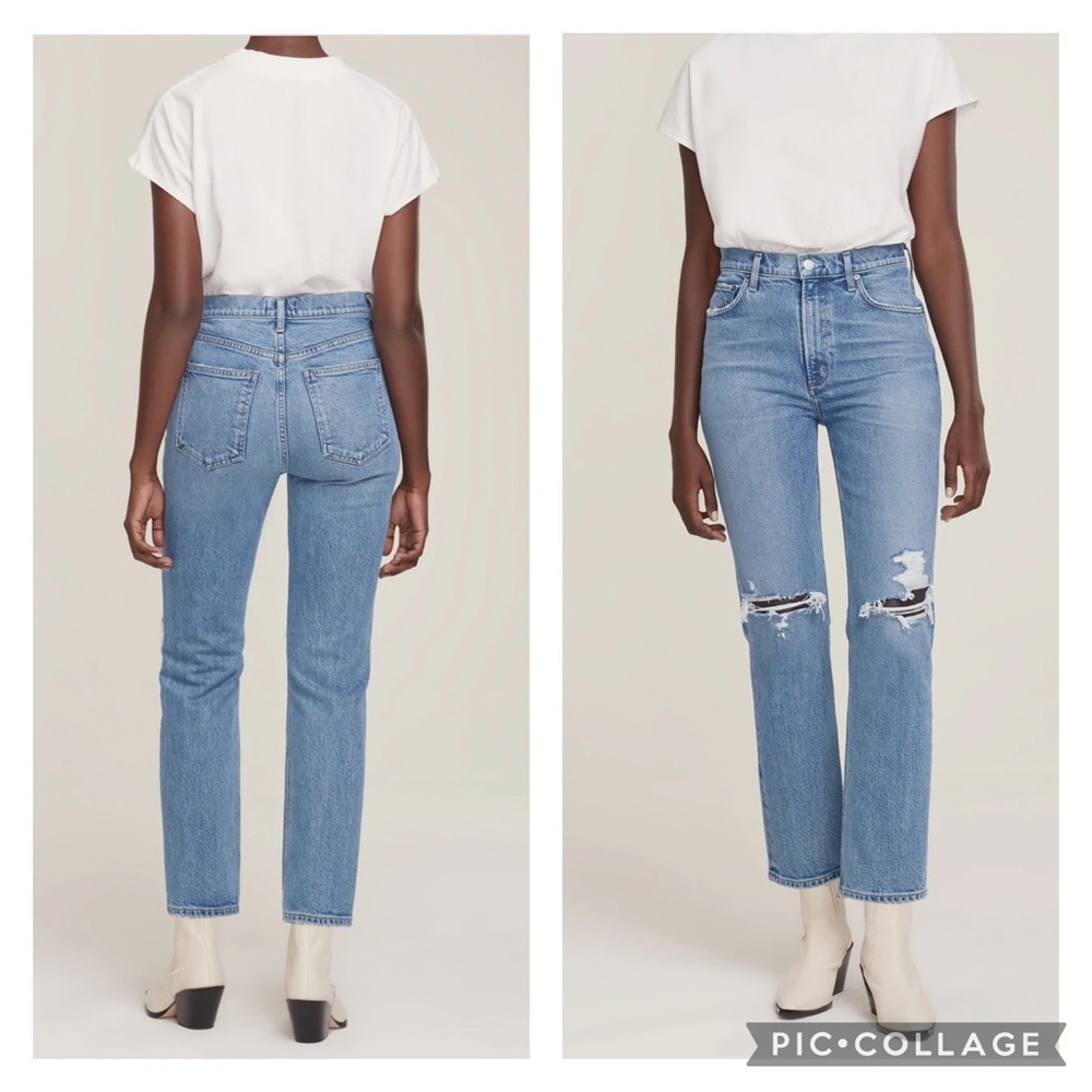 AGOLDE 24 Wilder Mid Rise Straight Leg Jeans Distressed